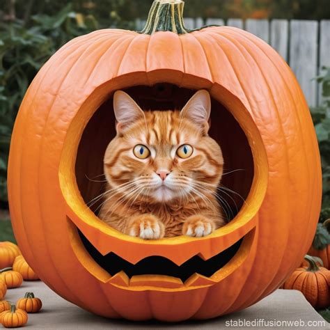 Cartoon Orange Cat in Pumpkin | Stable Diffusion Online