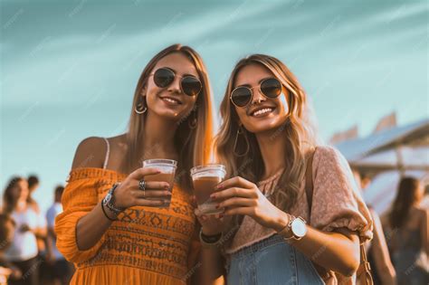 Premium AI Image | two american girls Drink beer and have fun at the ...
