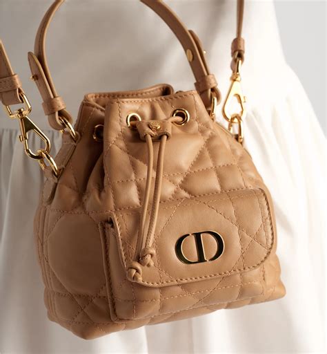 Dior Caro Nano Bucket Bag Light Gold-Tone Macrocannage Lambskin | DIOR
