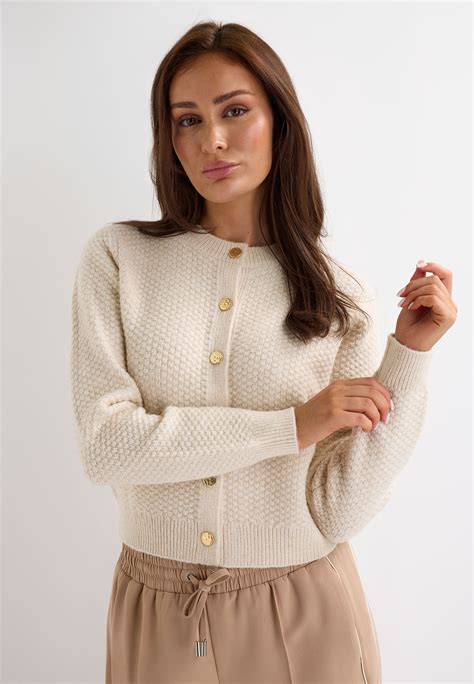 Womens Cream Textured Gold Button Cardigan | Peacocks