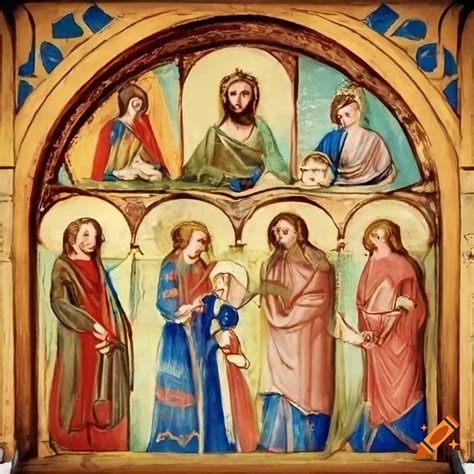 Medieval-style painting of the seven gods of the faith of the seven