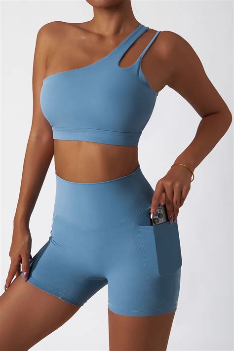 One Shoulder Sports Bra - Asymmetrical Neckline Crop Tank Tops - Zioccie