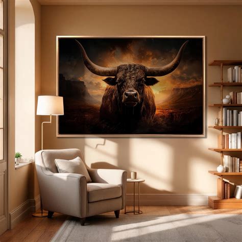 Texas Longhorn Cow Bull Canvas Wall Art Painting Farmhouse Decor Texas ...