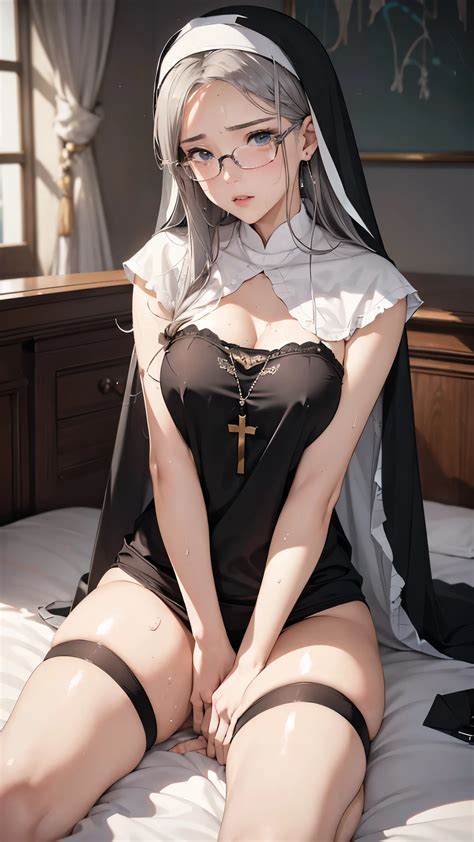 Arafed woman in a nun outfit sitting on a bed - SeaArt AI