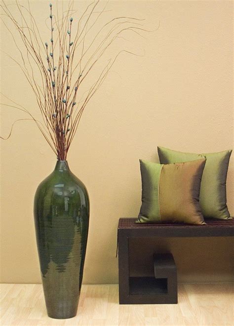 Green Floral Crafts - 34 in. Bamboo Pod Green Floor Vase & Grass ...