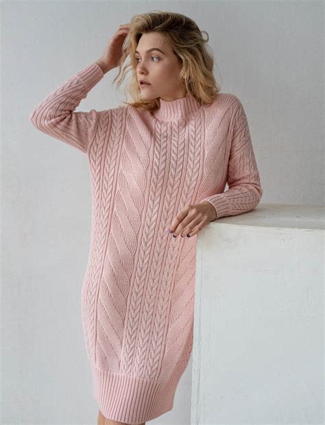 Cable Knit Dress for Women Dress Knee Length Clothing Knit Wool Dress ...