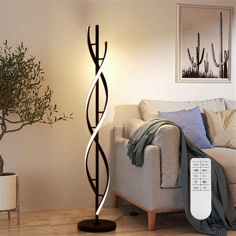 ELINKUME LED Floor Lamp with Remote Control, Black Spiral Dimmable ...