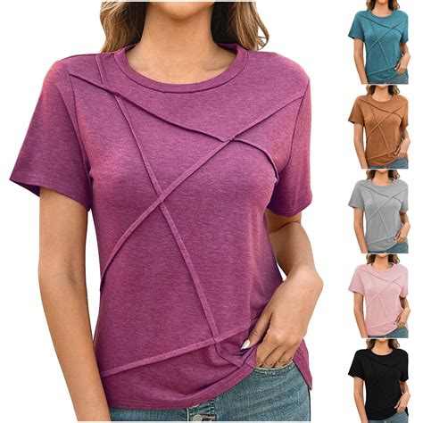 Summer Fashion Plus Size Tshirts for Women olid Color Casual Crew Neck ...