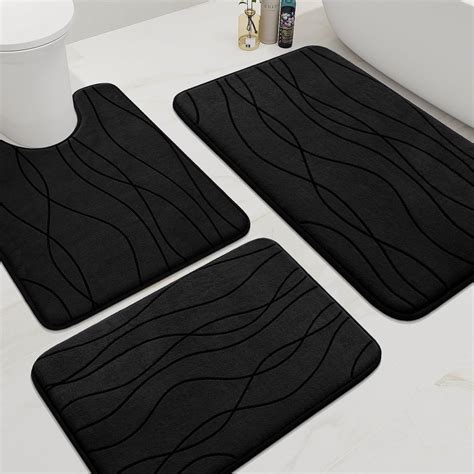 Amazon.com: YIHOUSE Memory Foam Black Bathroom Rug Sets 3 Piece, Ultra ...