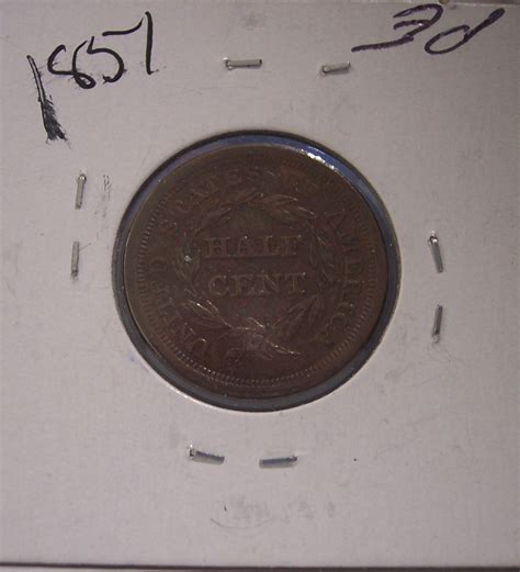 1851 US Half Cent Braided Hair AU Almost Uncirculated Rare Copper Penny ...