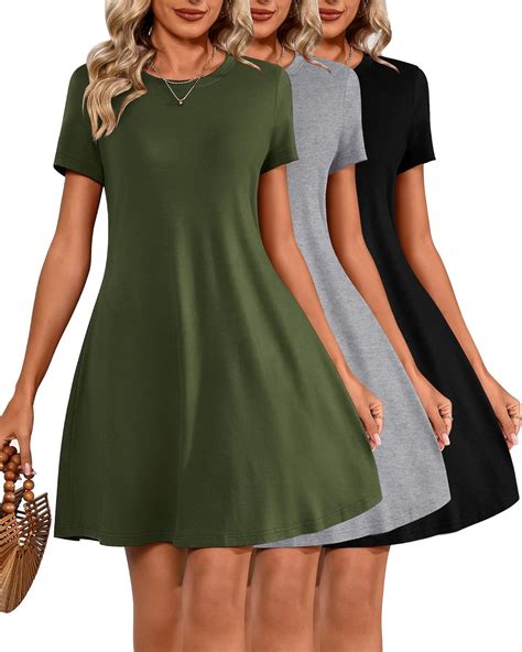 Huukeay 3 Pack Women Casual T Shirt Dresses Short Sleeve Round Neck ...