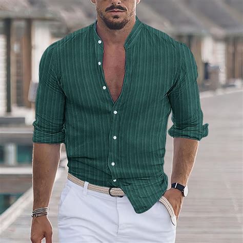 Green Mens Dress Shirt, Long Sleeve Men'S Polo Shirts, Cotton Mens ...
