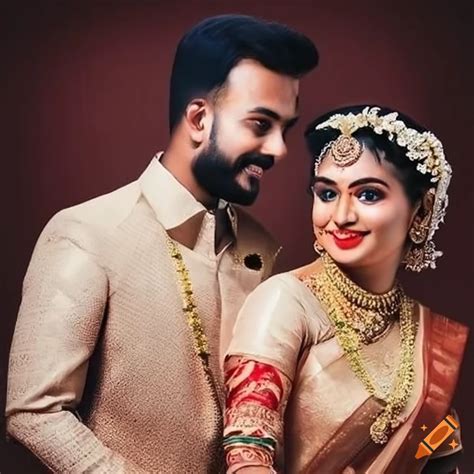 Image of a muslim wedding couple in kerala attire