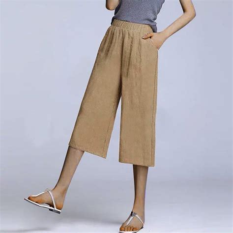 Jsaierl Womens Linen Capri Pants Summer Elastic Waist Capri Shorts ...