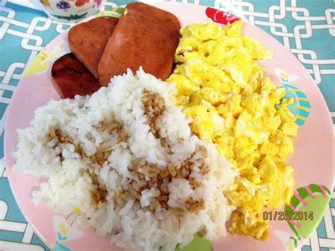 Japanese/Hawaiian breakfast made at home - rice with soy sauce, spam ...