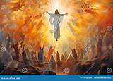 Jesus Christ in Clouds of Heaven Over Cross - Ascension Christ Return ...