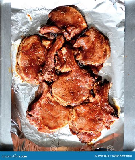 Marinated pork steaks stock image. Image of grocery, barbecue - 69256535