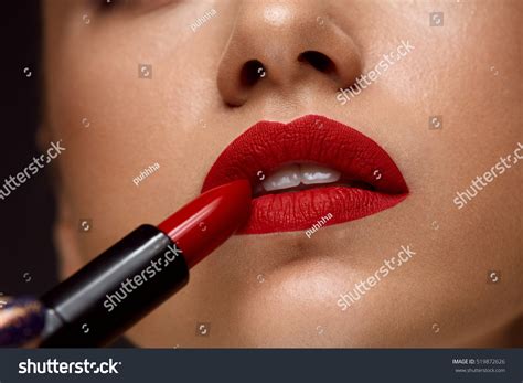 Bright Red Lipstick Close Up
