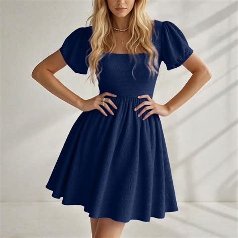 Womens 2025 Short Dress Square Neckline Puff Sleeve A Line Dress Short ...
