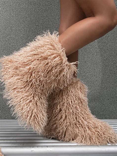 Furry Boots for Women Fuzzy Fluffy Snow Boot Faux Fur Colorful with ...