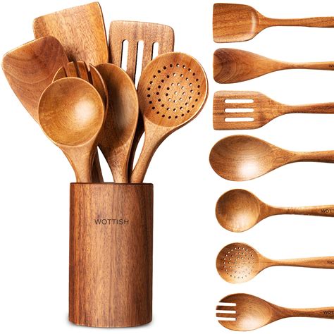 Amazon.com: Wooden Spoons for Cooking - 8-Piece Wooden Kitchen Utensil ...
