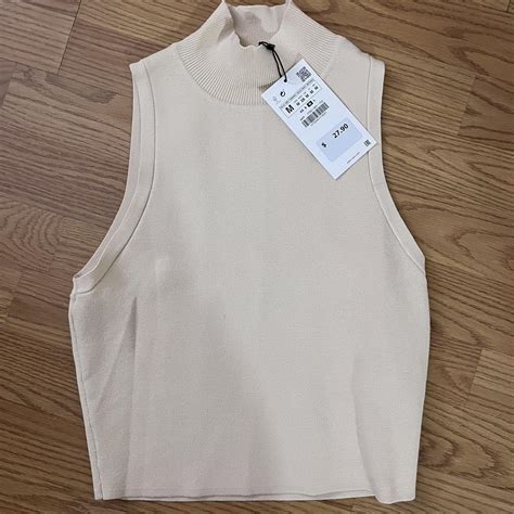 Zara Women's Cream and Tan Vests-tanks-camis | Depop