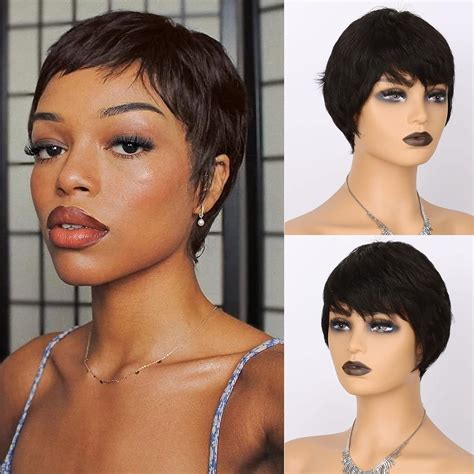 Amazon.com: YTbeauty Short Human Hair Pixie Cut Wigs for Black Women ...