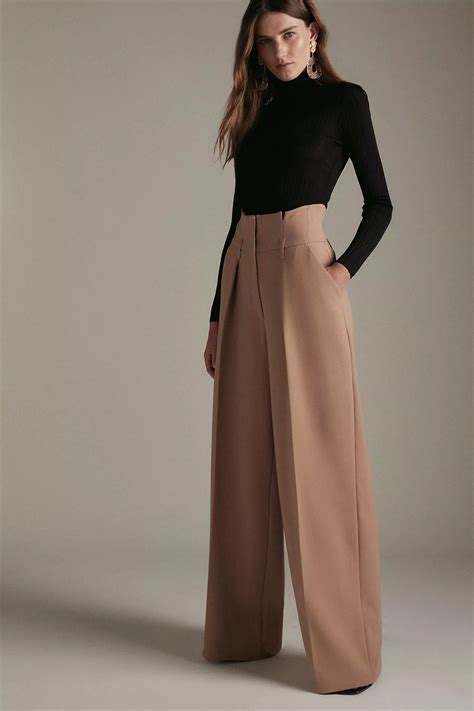 Compact Stretch High Waisted Wide Leg Trouser | Karen Millen | High ...