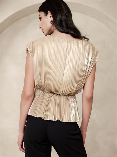 Lena Pleated Metallic Top | Banana Republic