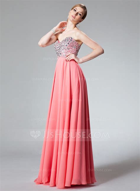 A-Line/Princess Sweetheart Floor-Length Chiffon Prom Dress With Beading ...