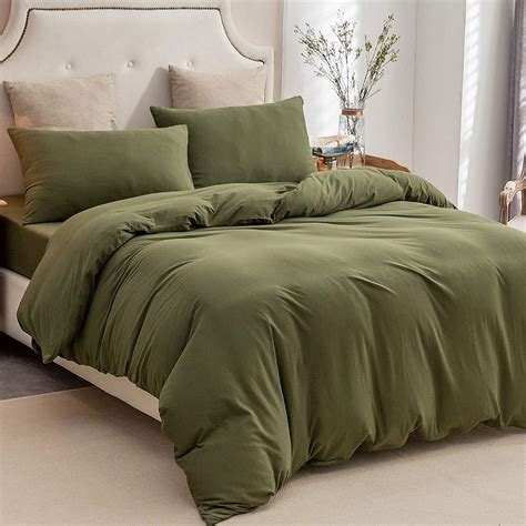 Olive Green Washed Duvet Cover Queen Twin King Bedding Set - Etsy UK
