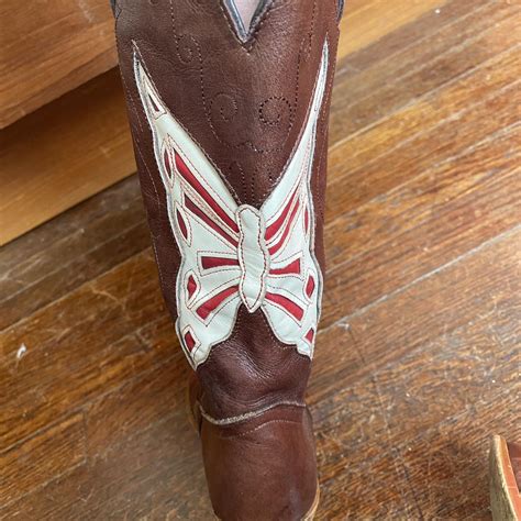 70s leather butterfly cowboy boots with heel #70s... - Depop