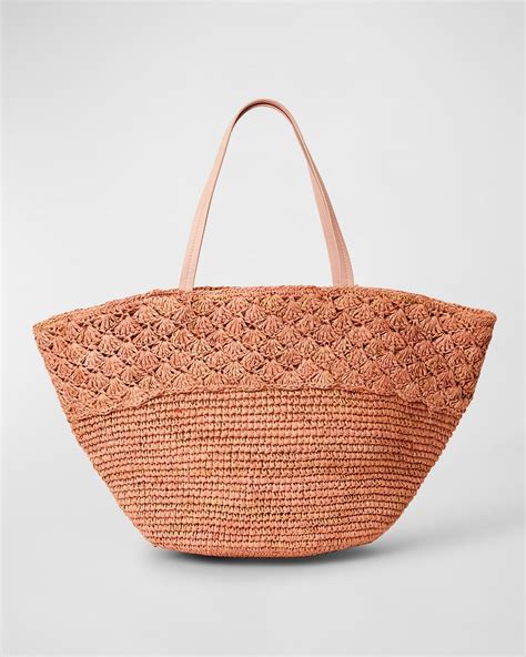 BTB Los Angeles Ellie Perforated Straw Beach Tote Bag | Neiman Marcus