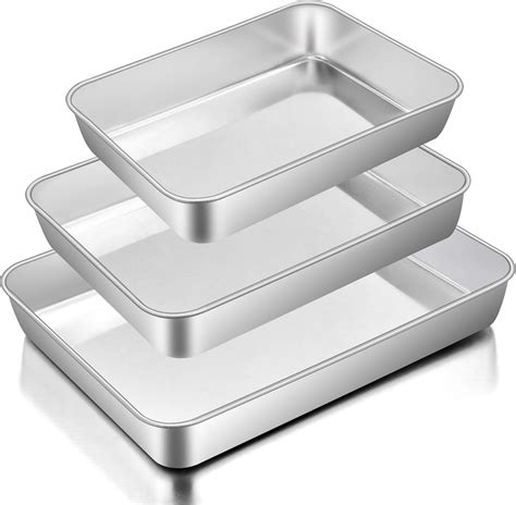 E-far Baking Pans Set of 3, Stainless Steel Sheet Cake Pan for Oven ...