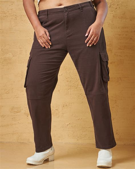 Buy Women's Brown Plus Size Cargo Pants Online at Bewakoof