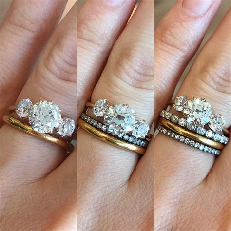 Stacked Wedding Bands With Three Stone Engagement Ring | Erstwhile ...