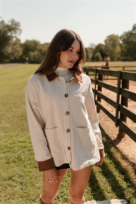 Cream & Brown Barn Jacket - Georgia Jacket - Lizard Thicket