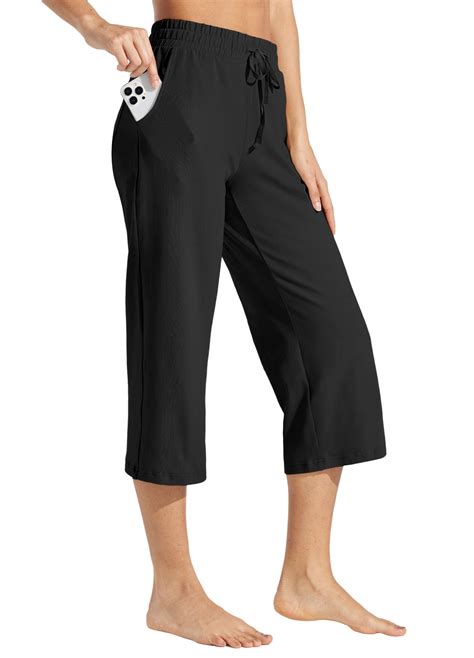 Willit Women's Capris Pants Cotton Yoga Capri Casual Lounge Pants Wide ...
