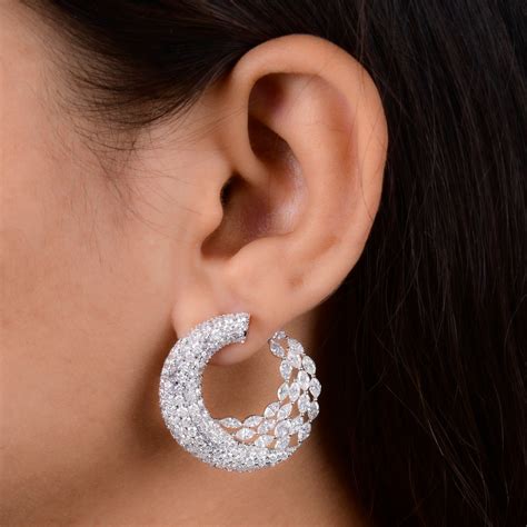 Gorgeous Diamond Hoops Earrings, 18K Gold Wedding Earrings, Handmade ...
