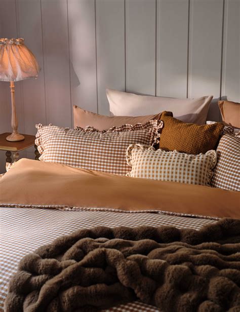 Pure Cotton Gingham Ruffle Bedding Set | M&S | M&S