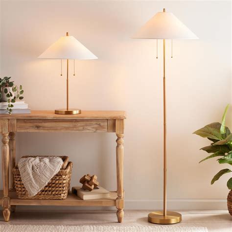 Brass and Faux Rattan Empire 2 Light Floor Lamp - World Market