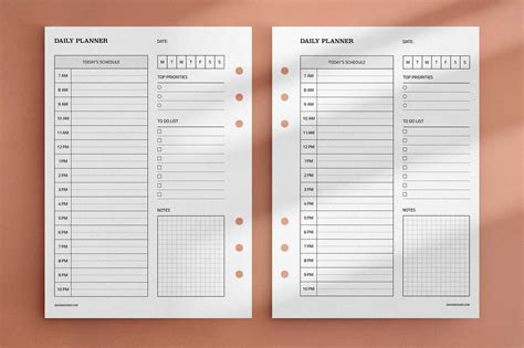 Daily Planner template. Free printable planner insert.