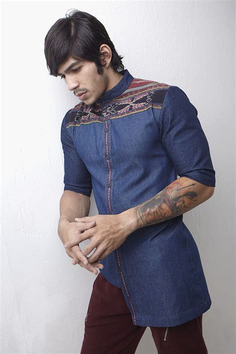 ELOXAN Men's wear Denim shirt with Tenun Troso Jepara