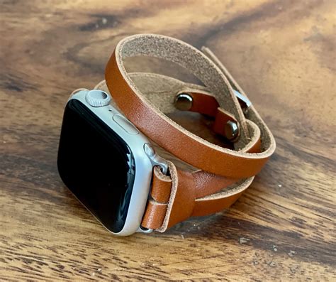 Double Wrap Brown Leather Apple Watch Band, 38mm 40mm 41mm 42m 44mm ...