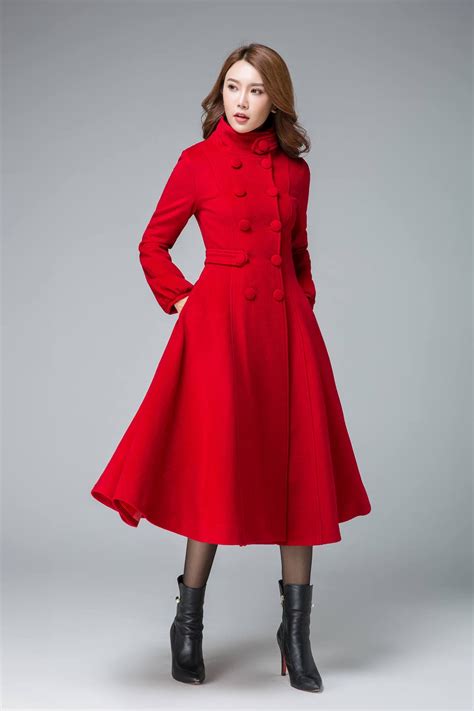Red Coat, Wool Coat, Winter Coat, Warm Coat, Fit and Flare Coat, Long ...