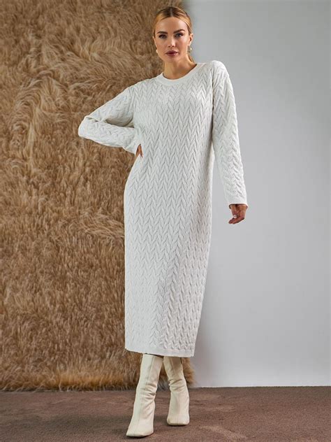Cable Knit Dress, Midi Dress, Long Sleeve Dress, Knitted Sweater Dress ...