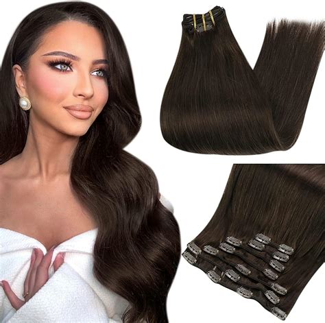 Full Shine Darkest Brown Clip in Hair Extensions 7 Pieces Hair ...