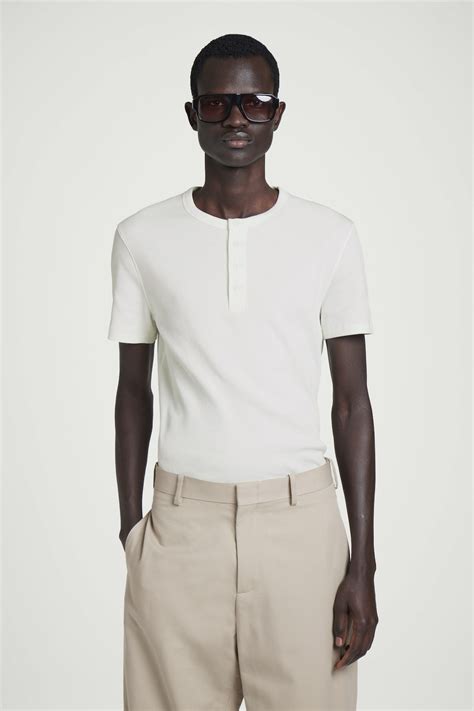 SLIM-FIT RIBBED HENLEY T-SHIRT - WHITE | COS