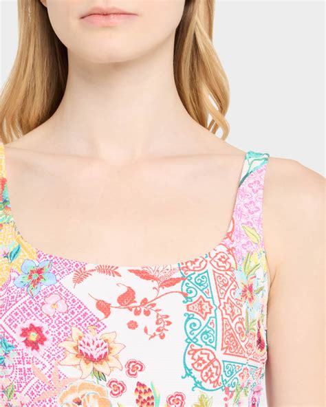 Johnny Was Paula Reverse Pique Tank One-Piece Swimsuit | Neiman Marcus