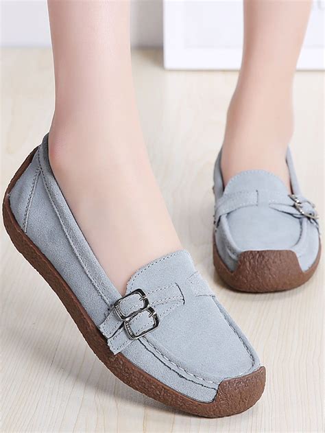Double Buckle Strap Decor Loafers | Casual leather flats, Flat shoes ...